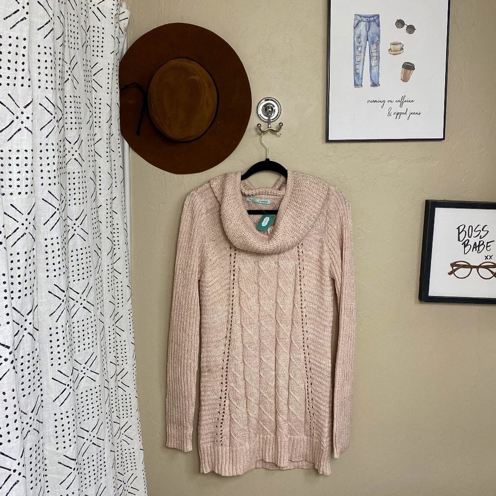Maurices Blush Pink Cable Knit‎ Cowl Neck Tunic Sweater Large NWT